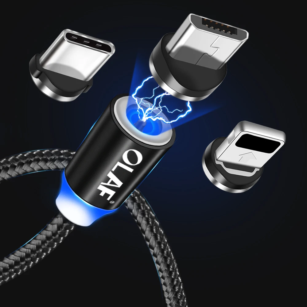 OLAF светодиодный магнитный кабель Micro usb type C для быстрой зарядки, Магнитный зарядный usb-кабель для iPhone X Xs Max, samsung, кабели для мобильных телефонов
