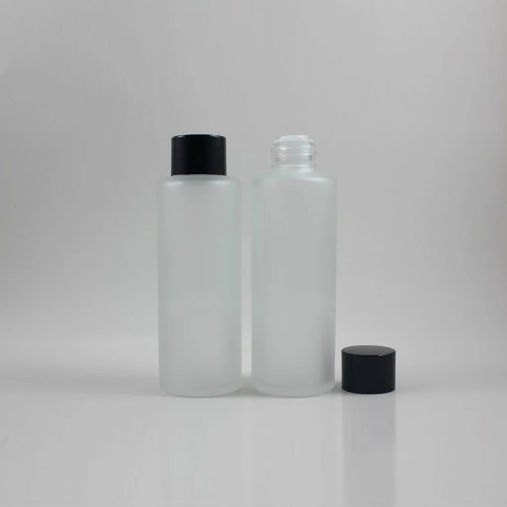 Geada de Vidro Creme com Tampa de Rosca Garrafa de Cosméticos para o Creme Vazio Rodada Claro Garrafa Loção Preto Líquido 50 Pcs 100 ml