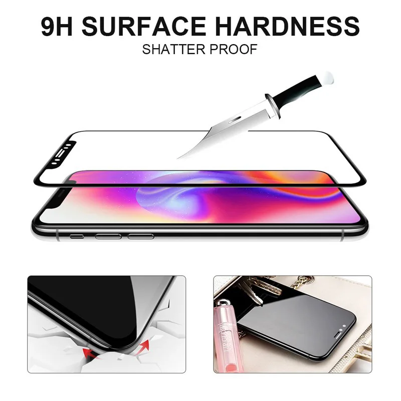 Ударопрочное закаленное стекло 9H для iPhone X XS 5 8 дюйма XR Max 6 цветная пленка
