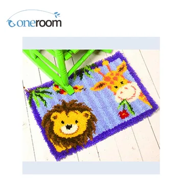 

ZD584 Lion and Deer Hook Rug Kit DIY Unfinished Crocheting Yarn Mat Latch Hook Rug Kit Floor
