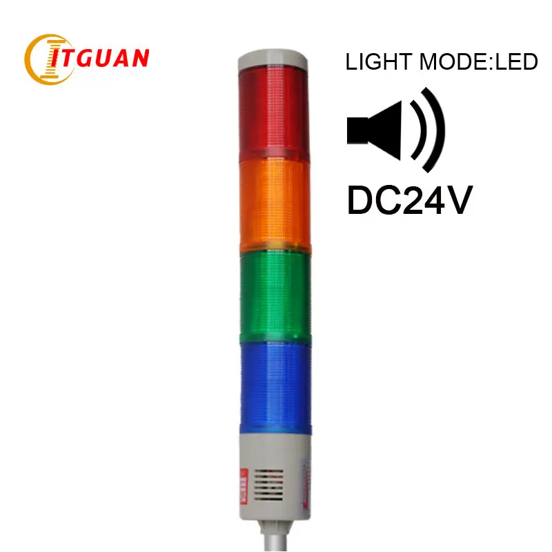 

LTA-505 DC24V 4 Layers LED Tower Light 90dB Industrial Indicator Lights Emergency Strobe Light with round bottom