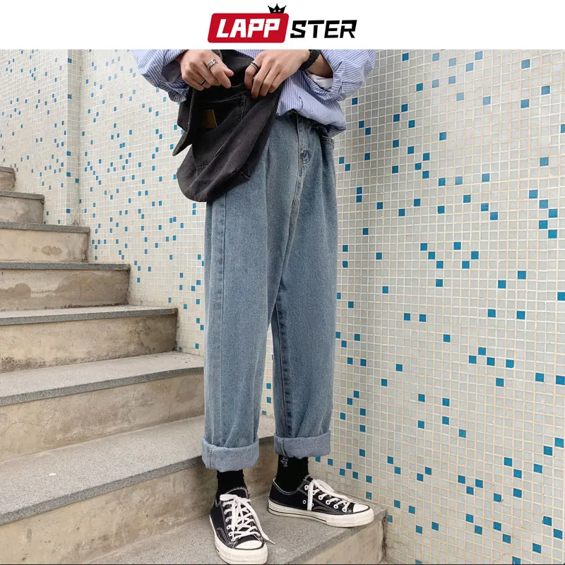LAPPSTER прямые синие джинсы для мужчин 2020 мужские Harajuku уличные винтажные джинсовые