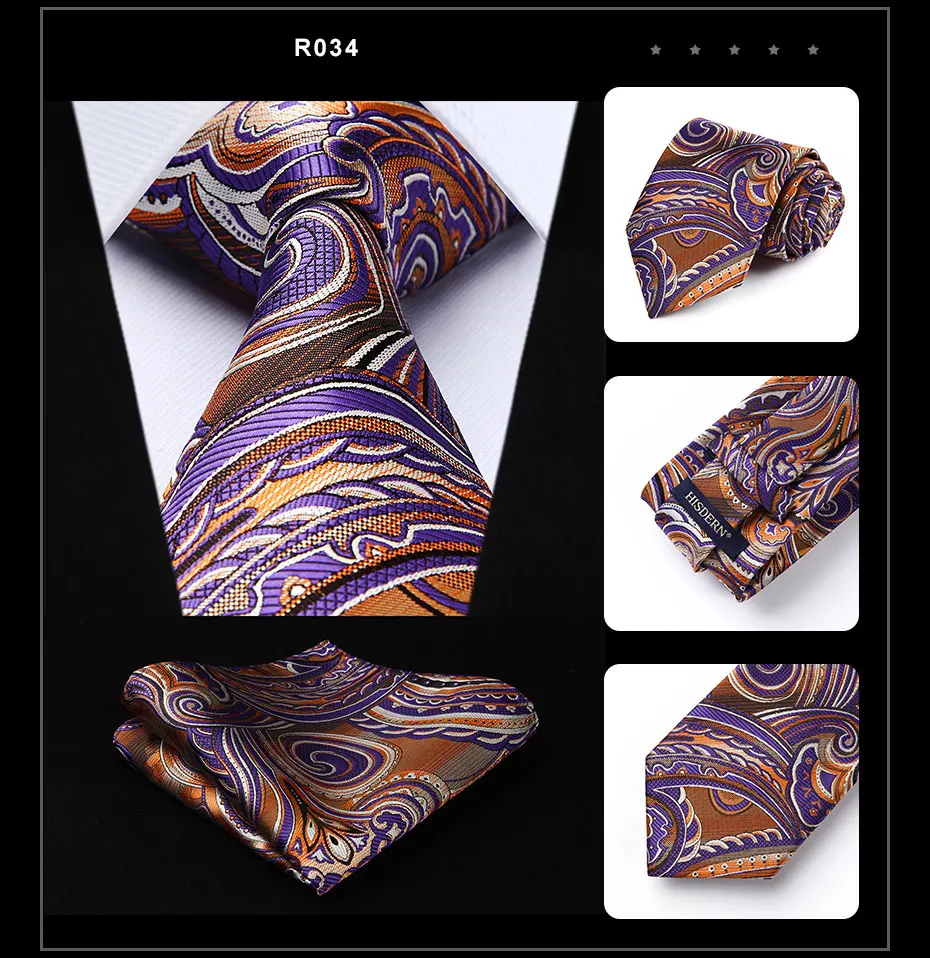 Hisdern Набор платков и галстуков, классический подарок с пейсли для мужчин, тканый Шелковый мужской галстук для свадебной вечеринки с карманом 8,5 см, красный Nany R0