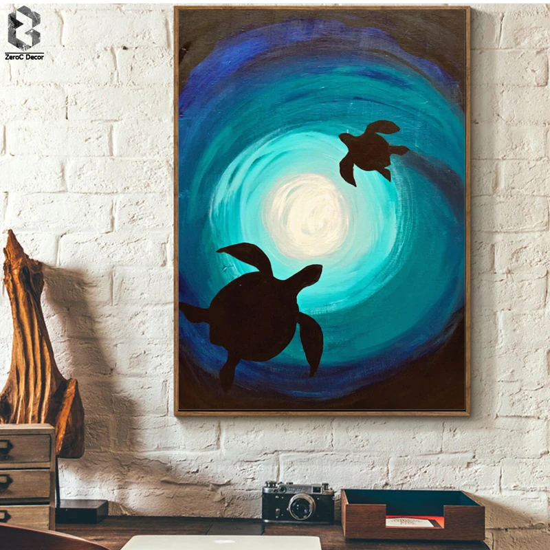 Силуэт океан мир морская черепаха настенные художественные принты и плакаты