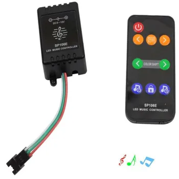 

SP106E LED RGB Music Controller with Sound Activated Wireless RF Remote Controller for WS2811 WS2812B SK6812 LED Lights DC5-12V
