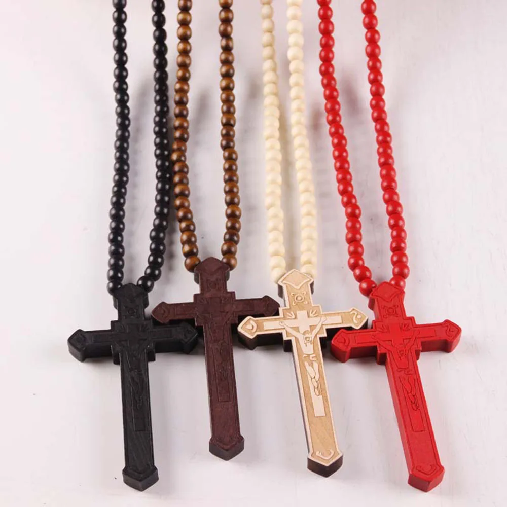

2018 New Valentine's Day Gift Wooden Beads Carved Necklace Wooden Pendant Necklace Wooden Cross Necklace GOODWOOD