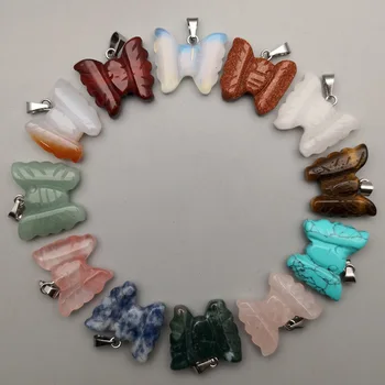 

natural stone Butterfly pendants & Necklaces stone butterfly pendant charms animal pendants 12pcs/lot free shipping Wholesale