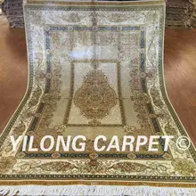Yilong 4,5 'x6. 5' классический дизайн ручной Узелок Шелковый персидский ковер бежевый элегантный Шелковый коврик(ZQG240A