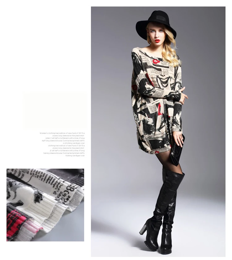 Spring and Autumn European and American fashion new women long-sleeved printing pullover long sweater shirt (5)