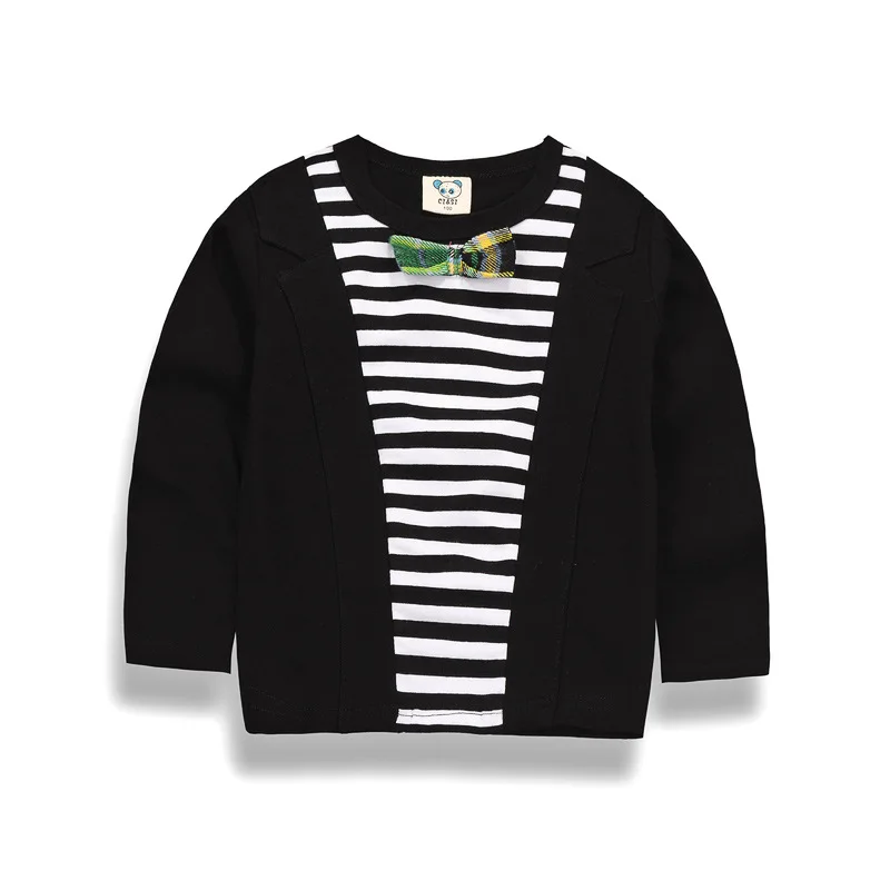 

Boys T-shirt Baby Kids Tees 100% cotton Tops Children gentleman Tee Long Sleeve Stitching Striped Autumn Shirt for 3 4 5 6 7 Yrs