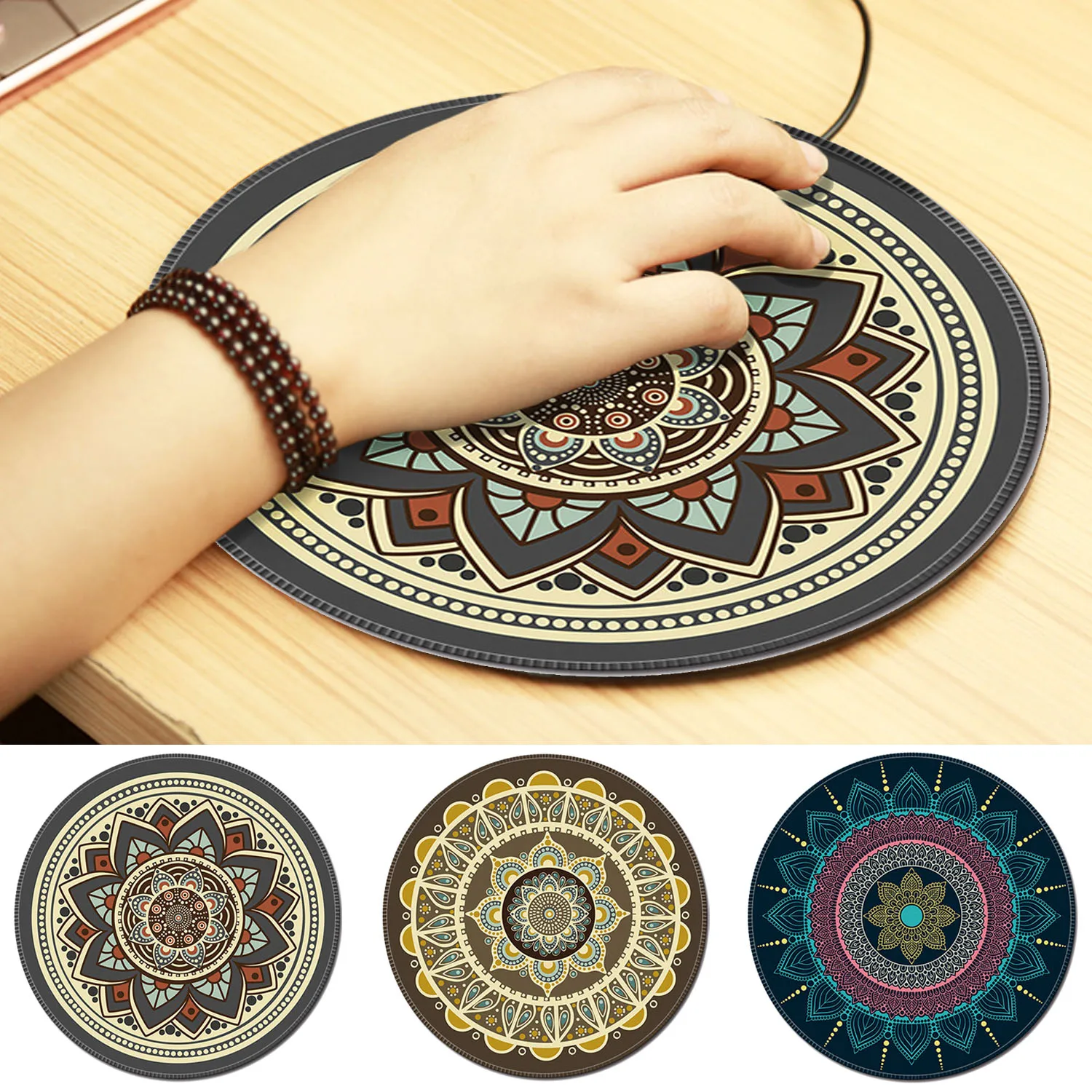 

Vococal Vintage Bohemian Round Computer 3D Carpet Mouse Pad Mat Mousepad Anti Slip for Home Office PC Gaming LOL Overwatch CS GO