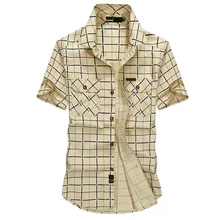 Летние большие размеры 5XL мужские рубашки военные повседневные свободные рубашки мужские клетчатые с коротким рукавом однобортные рубашки Camisas Para Hombre