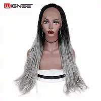 Wignee Senegalese 2x ツイスト組紐かつらレースフロント合成かつら編みツイスト編組髪ナチュラル黒グレー髪かつら