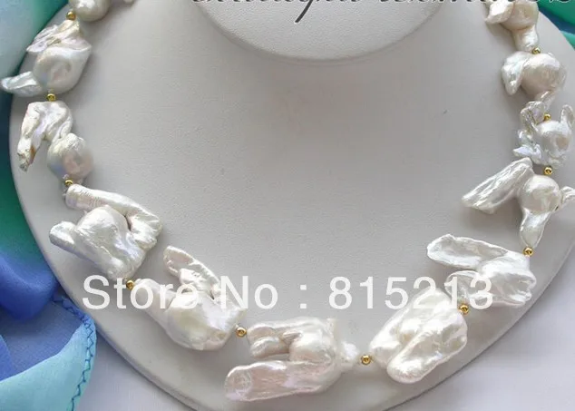 

FREE SHIPPING>>>@@ > N309 HUGE 38MM WHITE BAROQUE KESHI REBORN PEARL NECKLACE