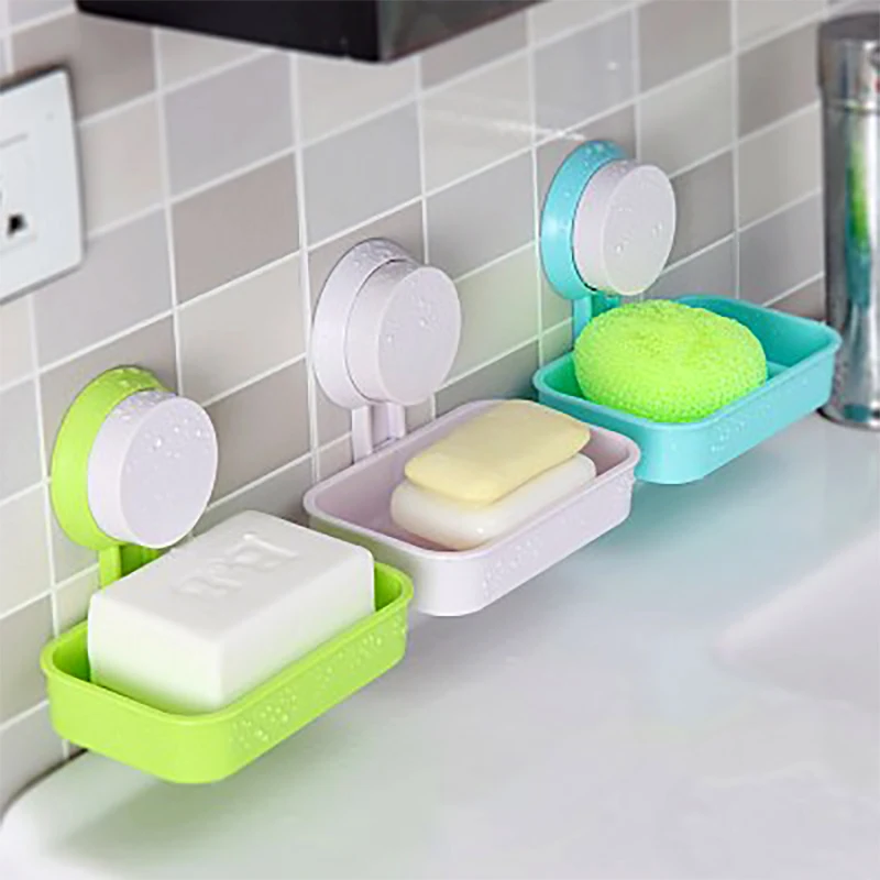 New Soap Dish Strong Suction Cup Wall Tray Holder Soap Storage Box For Bathroom Shower Tool