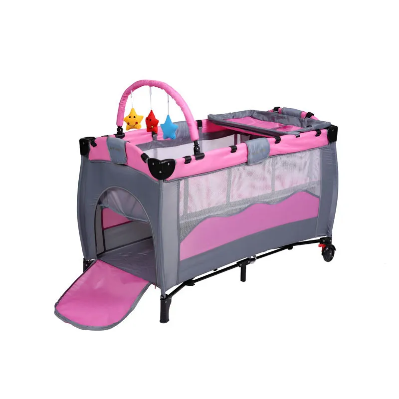  2017 High Quality Infant Cartoon Crib Shelf Exporting High-profile European Foldable Playpen Baby B