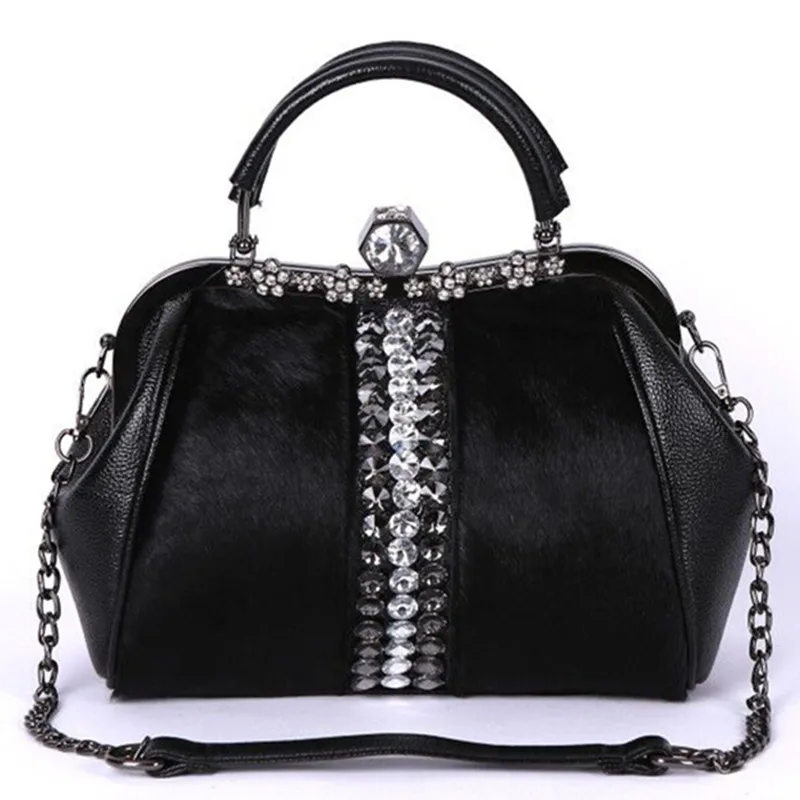 Fur Pu Leather Stitching Handbag Winter Top Hand Shoulder Messenger Bag High Quality Bolsos