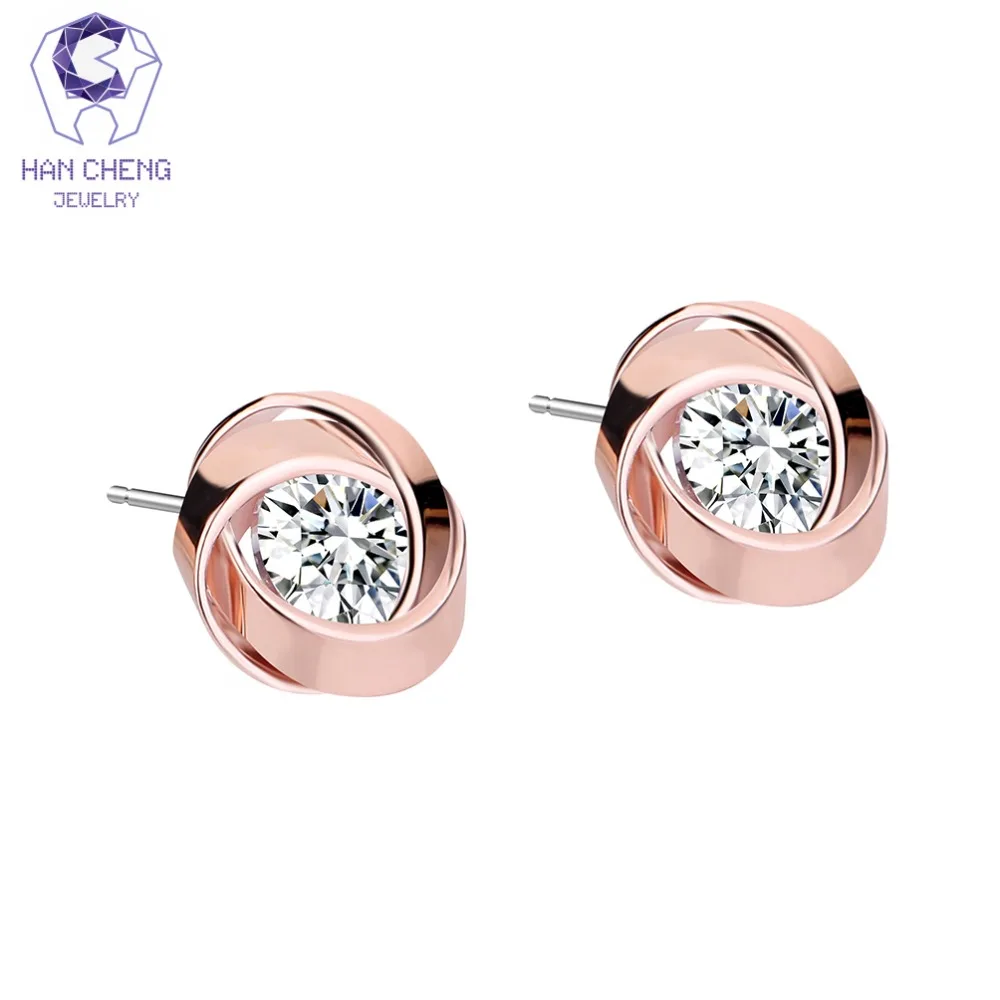 

HanCheng New Fashion Luxury Copper Small Golden 925 Silver Nail Gem Stone Zircon Stud Earrings For Women Jewelry brincos bijoux