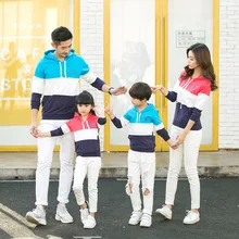 Soft parent-child spring clothing new casual family three cotton mosaic hooded couple sweater sweater color home clothes Soft parent-child spring clothing new casual family three cotton mosaic hooded couple sweater sweater color home clothes