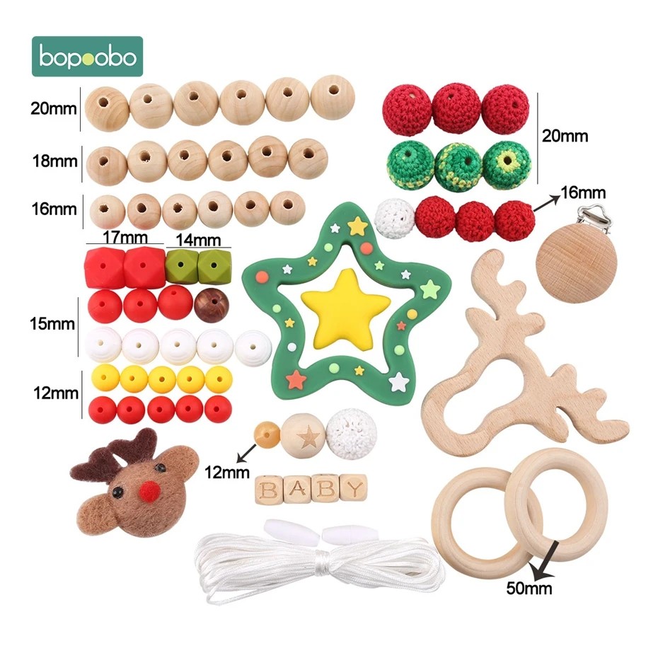 Bopobo Бук деревянные животные Слон Рождество силиконовые бусины Набор DIY кормящих браслеты пользовательское имя Ручной Работы Хэллоуин прорезыватели