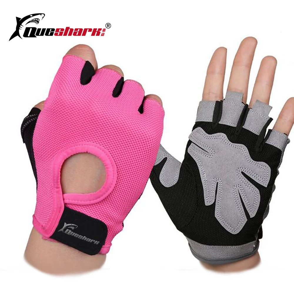 QUESHARK Женские Перчатки для фитнеса анти-скольжение половина пальца тяжелая атлетика перчатки дышащие Спорт Бодибилдинг Crossfit перчатки