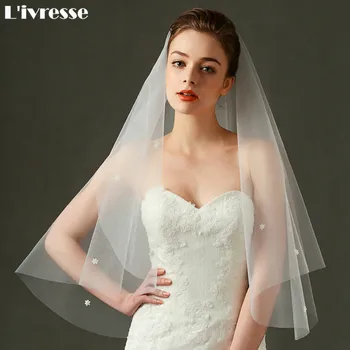 

Cheap In Stock Ivory Wedding Veil Short 2017 Cut Edge Bridal Veils With Appliques Wedding Accessories Velo De Novia