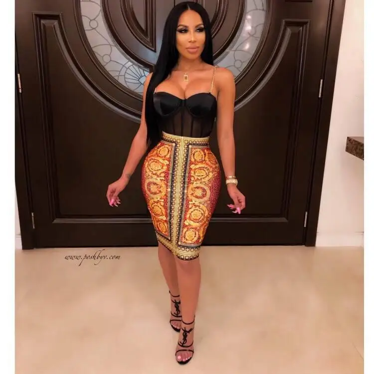 

European and American retro ethnic skirt digital printed skirt H9531 nice printed wrap skirt girls clothing