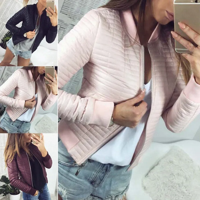 

Hot Sale Fashion Female O-Neck Slim Outerwear Autumn Casual Zippers Short Overcoat Women Long Sleeve Thin Jackets