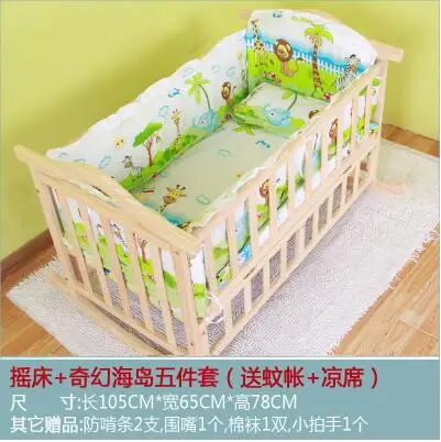 Детская кровать из цельного дерева, детская колыбель-качалка с красочными постельными комплектами - Цвет: 298