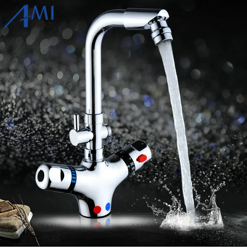  Thermostat Bathroom Faucets Kitchen Faucet Bath Tub Hot Cold Mixer Tap Faucet Brass 360 Swivel Basi - 32826180486