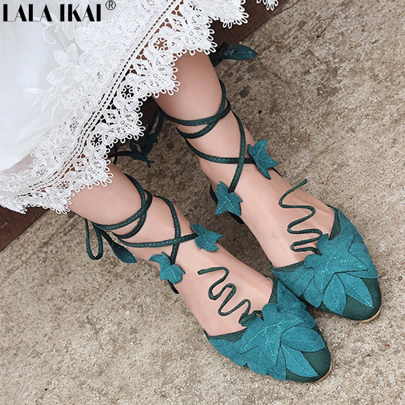

LALA IKAI Women Sandals Summer Leaf Ankle Strap Flat Sandals Sexy Beach Ladies Sandals Female Sandalia Feminina XWA0891-45