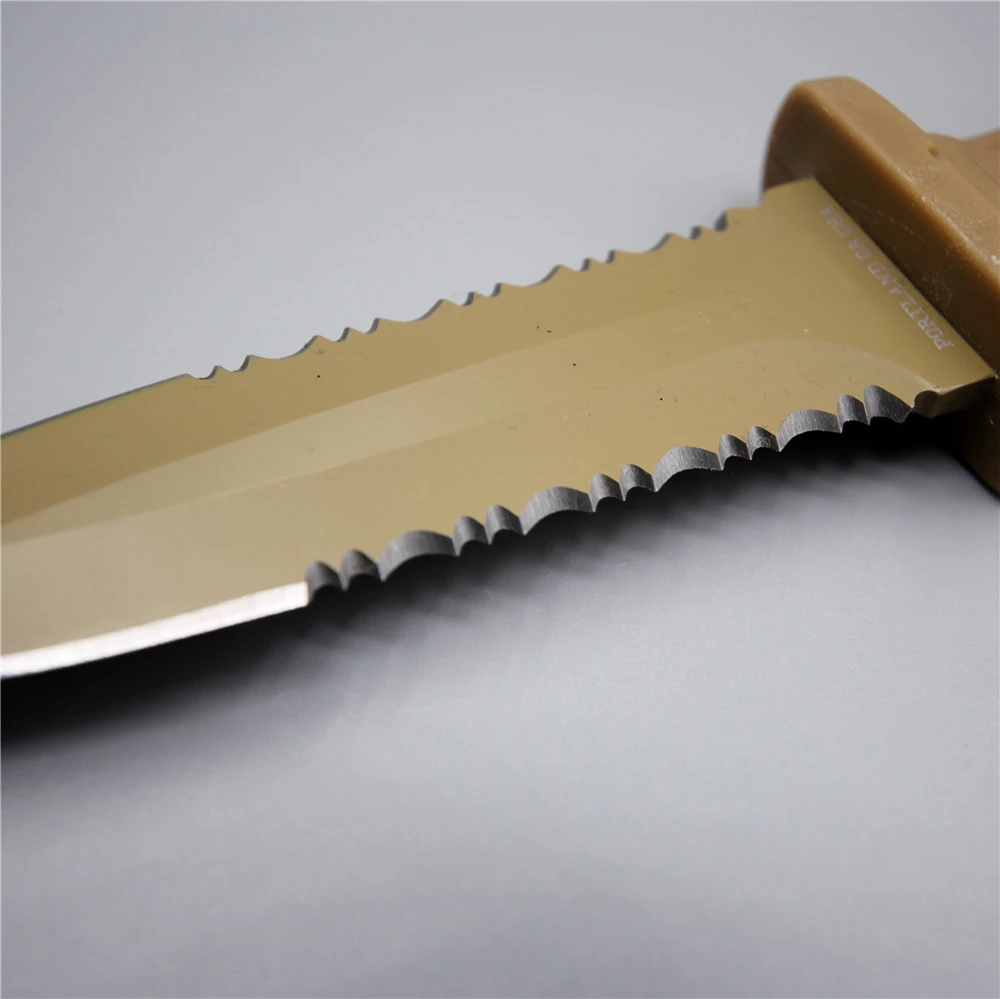 Desert color mini hunting army portable diving knife camping tactical knives fixed 440c blade serrated knife with rubber sheath Desert color mini hunting army portable diving knife camping tactical knives fixed 440c blade serrated knife with rubber sheath