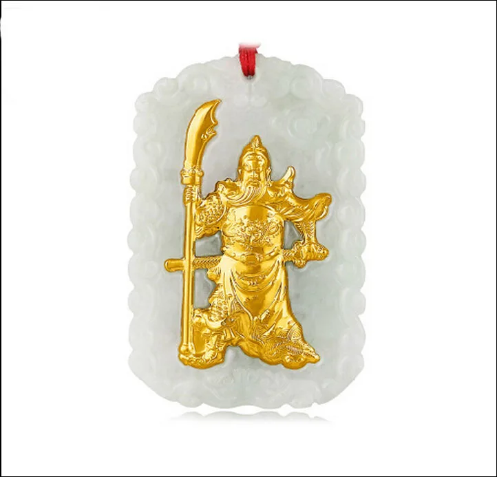 Hot sale 100% Natural /Jadeite 24k Yellow Gold China Guangong Pendant For Man