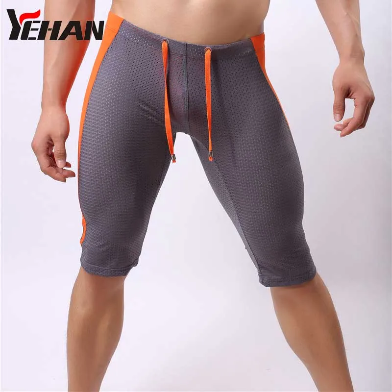 Yehan, сексуальные мужские шорты для спортзала, дышащие, быстросохнущие, сетчатые, обтягивающие шорты, мужские, пэчворк, низкая талия, высокая эластичность, пляжные шорты для серфинга