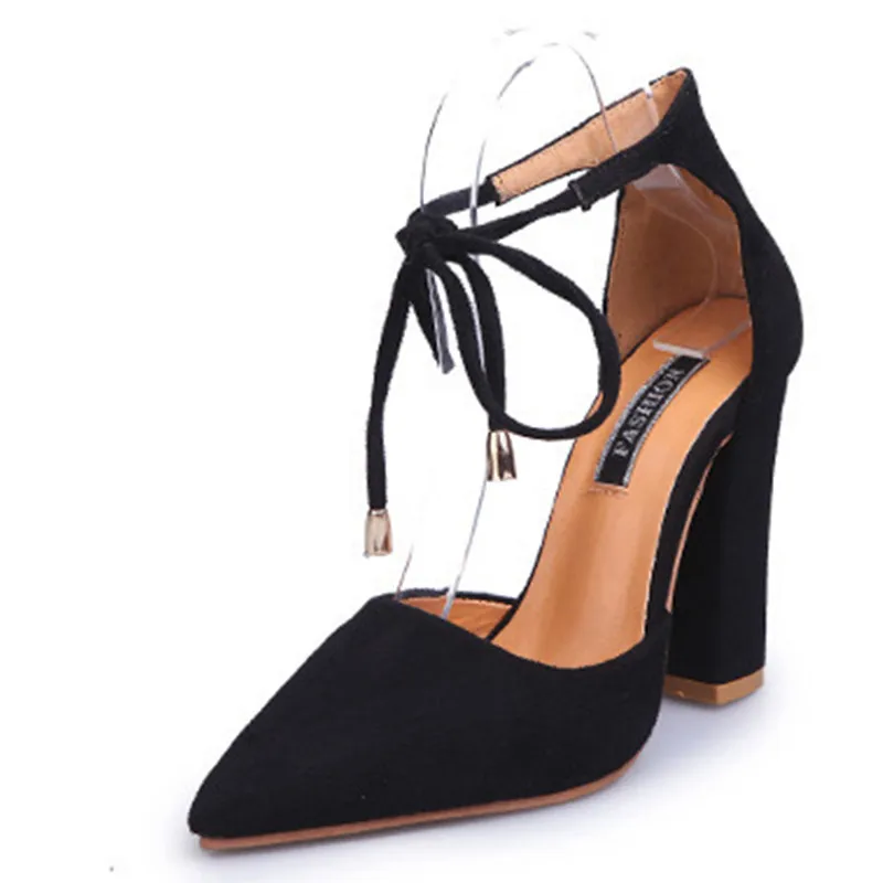 

New Women's Flock Square High heels Fashion Cross Shoes Lady Dress Pumps Party Working Shoes Big Size 35-43