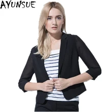 AYUNSUE три четверти Женский блейзер тонкий белый/черный пиджак Femme Повседневные Летние шифоновые женские блейзеры и куртки CJ061