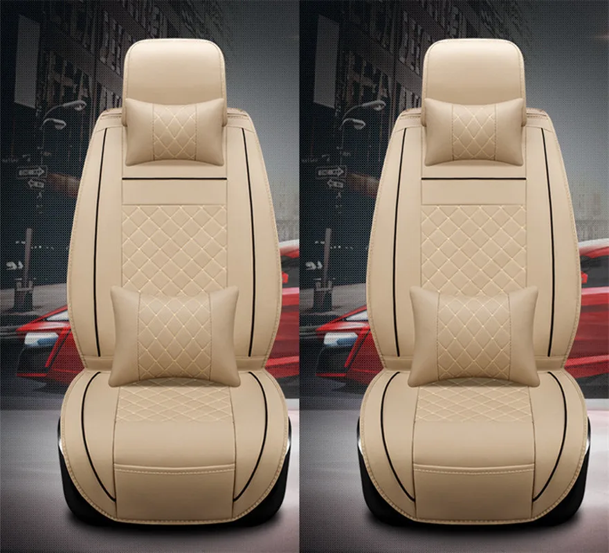 Beige Front Car Seat Cover Breathable PU Leather Deluxe Seat Cushion Protector Beige Front Car Seat Cover Breathable PU Leather Deluxe Seat Cushion Protector
