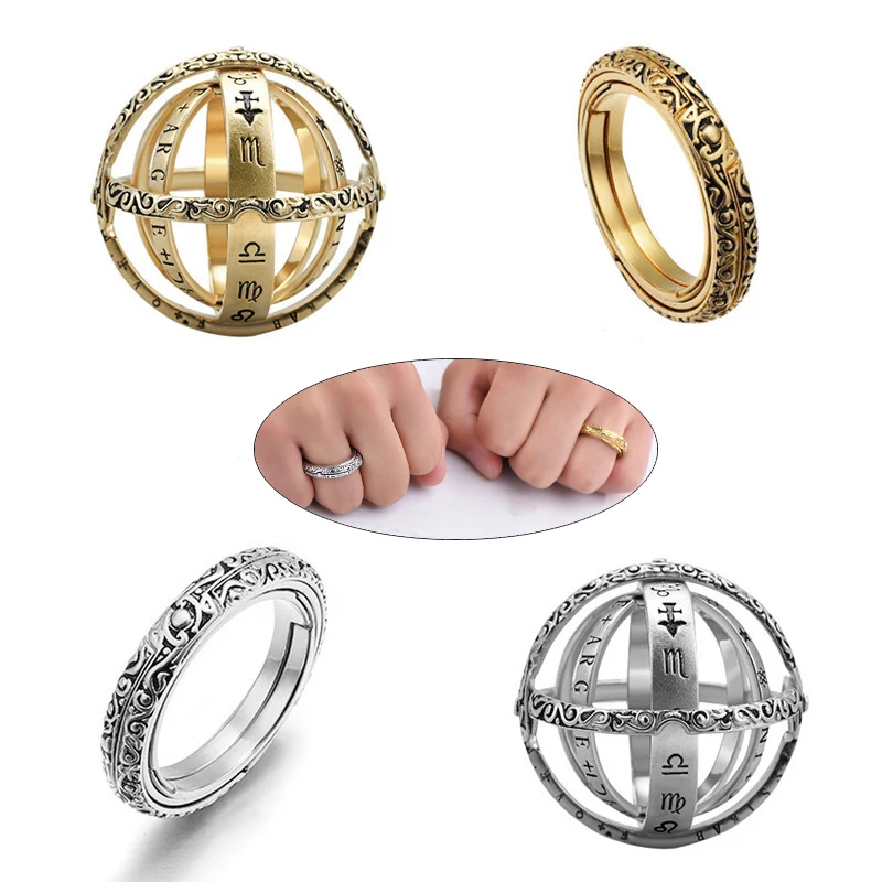 Anneau boule astronomique créatif complexe anneau à clapet rotatif univers étudiant Constellation bijoux | Украшения и