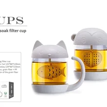 Долина волокна окружающей среды капсула милый мультфильм кошка обезьяна пшеничная соломенная стеклянная чашка чай лимонный цветок пара чай чашка