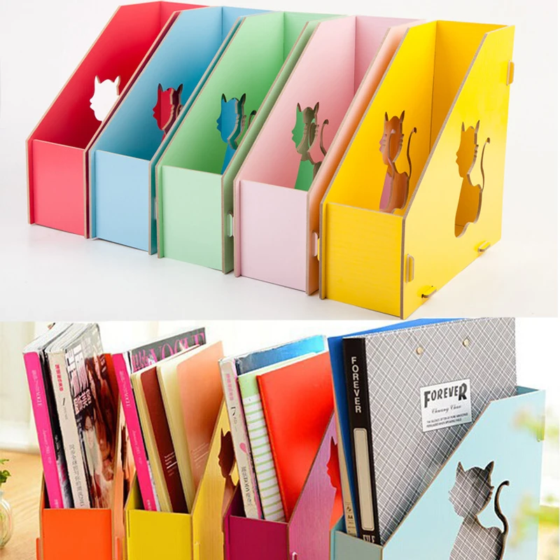 Soporte de para libros, organizador de revistas de con patrón de gato ahuecado de madera, caja de almacenamiento artesanal impermeable para libros _ - AliExpress Mobile