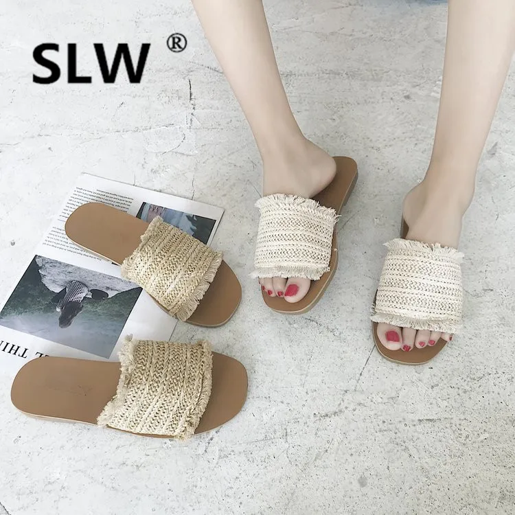 

Butterfly-knot Casual women Slides wedge Flat Fabric Wedges slipper Med summer Leisure woman creeper sandals slides lady casual