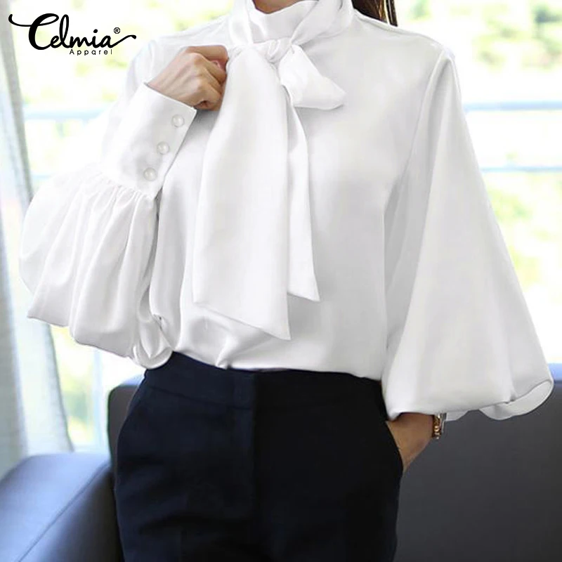 

OL Elegant Women Long Sleeve Blouses Celmia 2019 Fashion Casual Camisa Blusas Mujer Bow Tunic Tops Office Ladies Shirt Plus Size