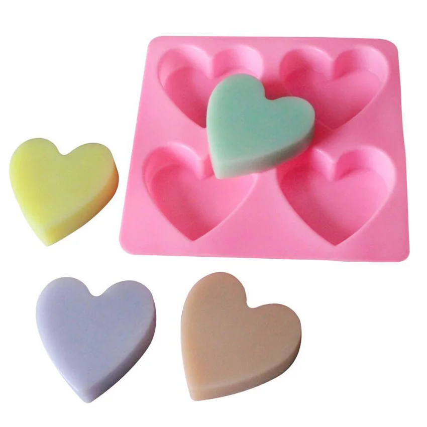 

DIY Silicone Mold for Handmade Soap Cake 4 Holes Heart Baking Pastry Tools Cake Decorating mould Kitchen Accessories
