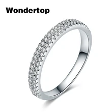 

WONDERTOP Authentic Sterling Silver Double Pave Setting Ring with Clear Cubic Zircon for 2017 Winter Women Fine Fashion Jewelry