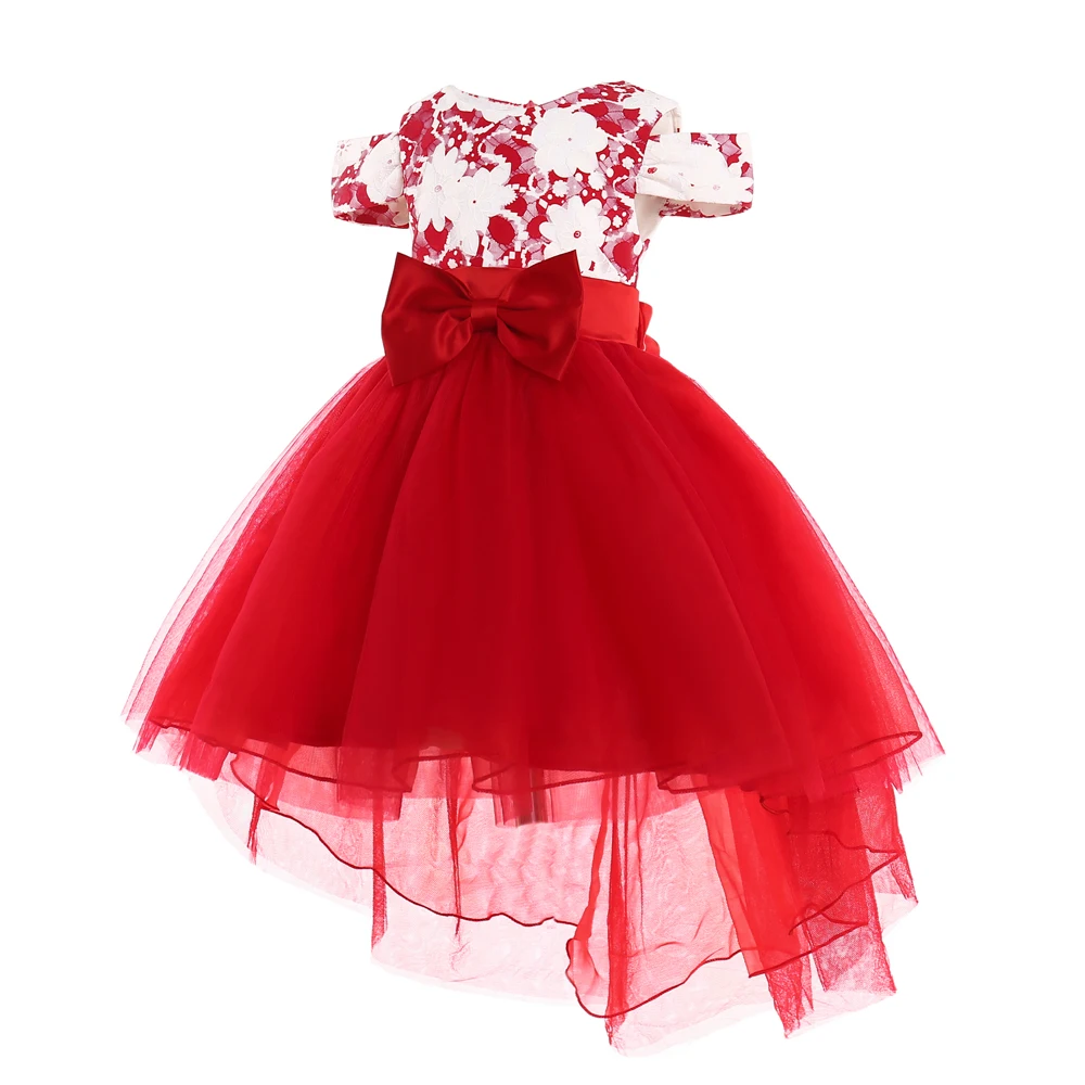 2018 New Flower Princess Girls Dress Off Shoulder Wedding Party Kids Lace Dresses For Girls Big Bow Children Costumes 10 Years (3)