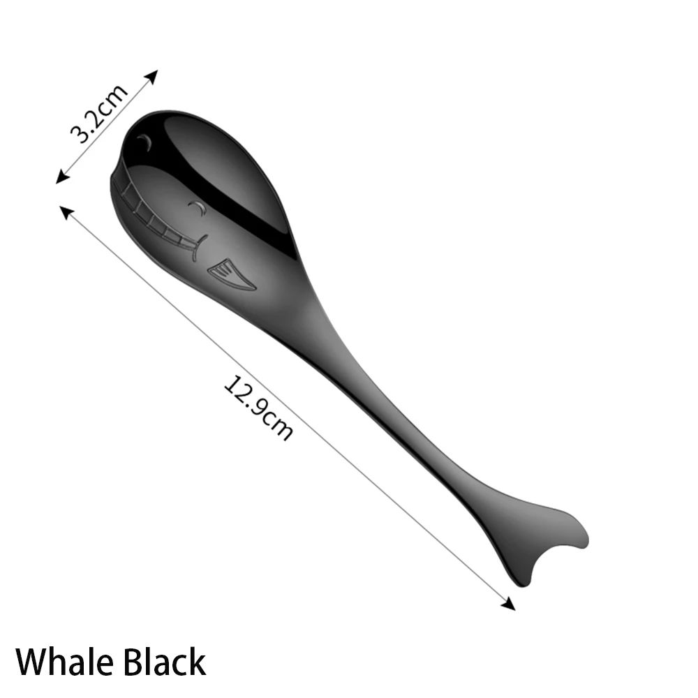 1 шт. рыба гиппокамп Дельфин КИТ фугу из нержавеющей стали ложки для супа китайская десертная чайная, кофейная ложка кухонные инструменты - Цвет: Whale	Black