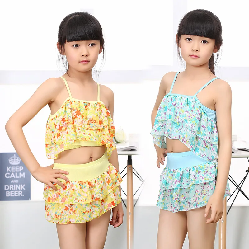 

Girls Two Pieces Suits For Swimming Children Polyester Swimwear Kids Floral Bathing Suit Swim Wear Big Girl Swimsuits 3-15 Years