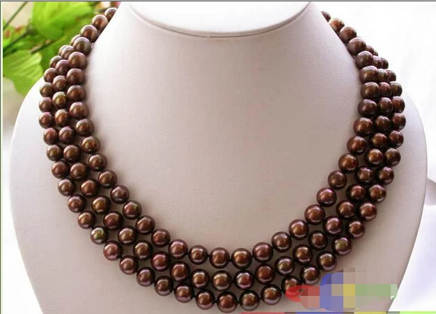 

Free shipping >>>>>p1657 3ROW 10MM COFFEE ROUND FRESHWATER PEARL NECKLACE