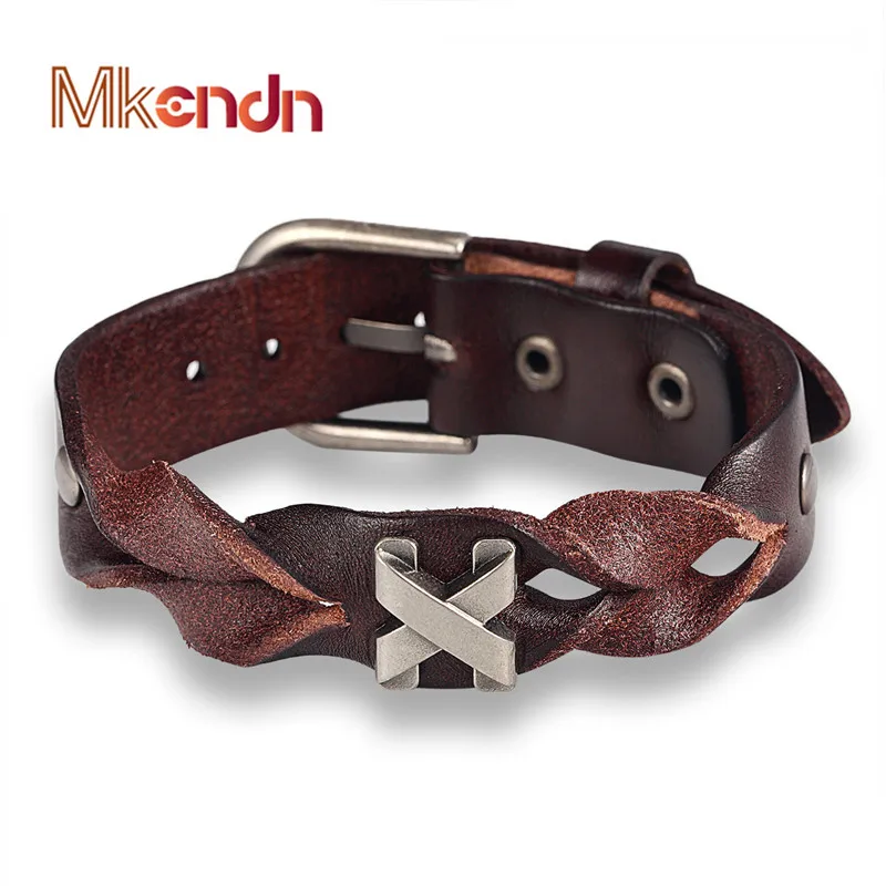 

MKENDN New Arrival Handmade Genuine Leather Bracelets Brand Fashion Punk Cuff Bracelets & Bangle for Women Men Jewelry Accessory