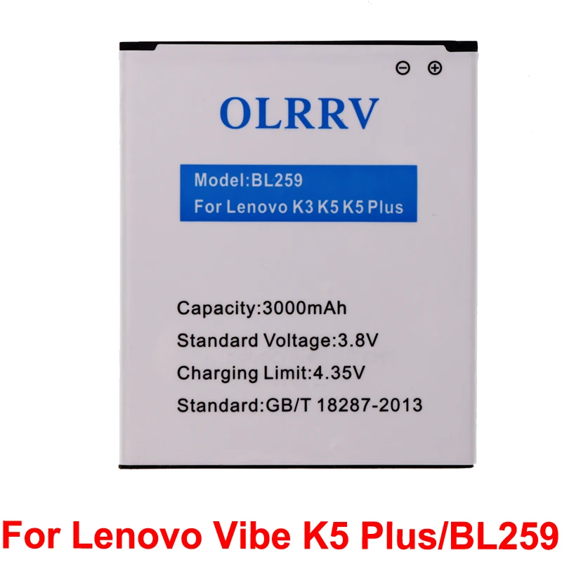Аккумулятор высокой емкости BL259 для Lenovo Vibe K5 Plus Batterie Bateria Batterij K32C30 K32C36 3000 мАч |